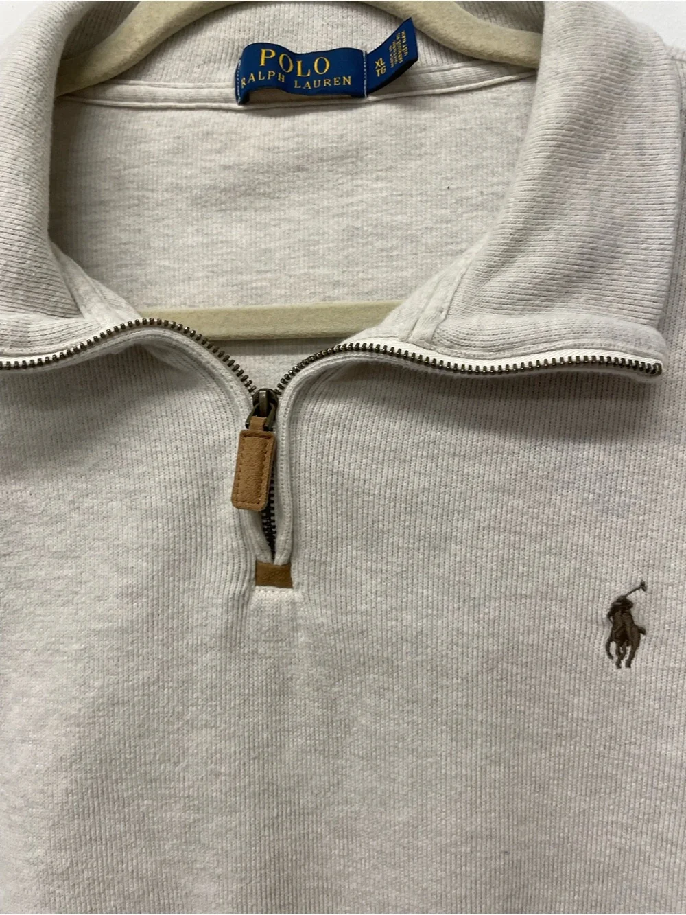Ralph Lauren Quarter-Zip Pullover in Cream with Brown Polo Logo